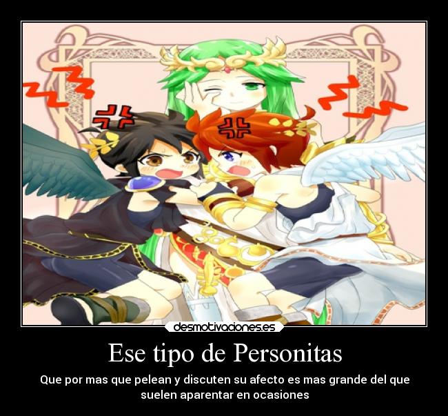 carteles amor amistad anime videojuegos kid icarus pit dark palutena nintendo super smash bros brawl desmotivaciones