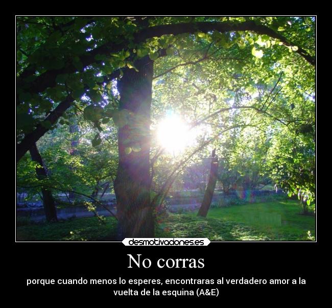 No corras - porque cuando menos lo esperes, encontraras al verdadero amor a la
vuelta de la esquina (A&E)