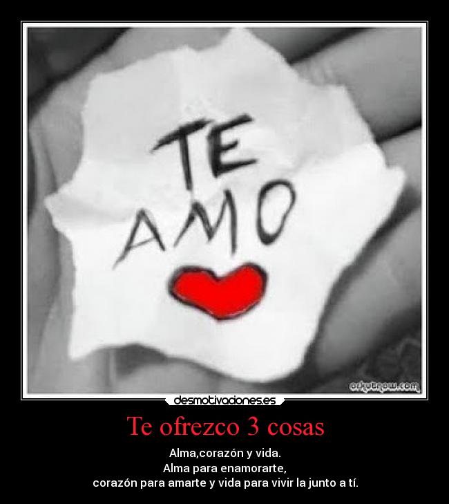 Te ofrezco 3 cosas - Alma,corazón y vida.
Alma para enamorarte,
corazón para amarte y vida para vivir la junto a tí.