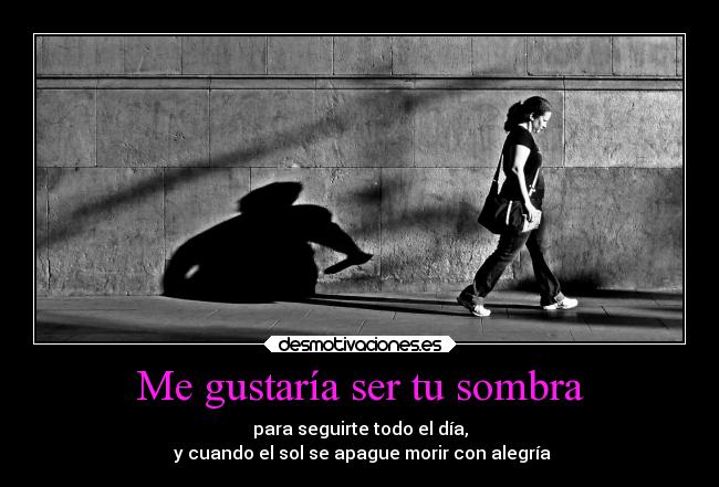 Me gustaría ser tu sombra - para seguirte todo el día,
 y cuando el sol se apague morir con alegría