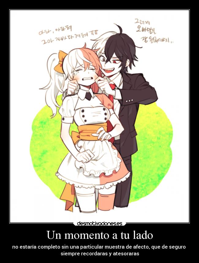 carteles anime danganronpa monokuma monomi humano muestra parecio apreton mejillas desmotivaciones