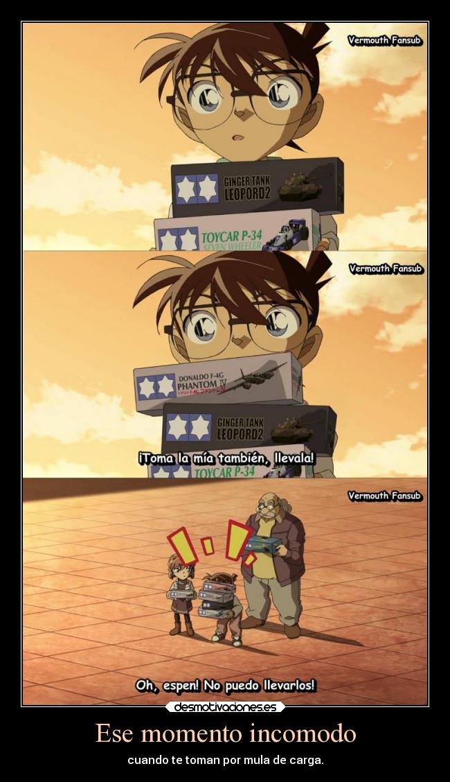 carteles anime detective conan mula carga incomodidad molestia desmotivaciones