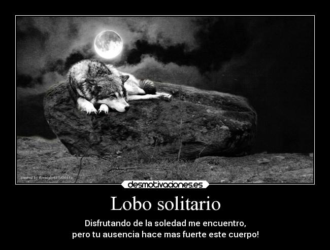 Lobo solitario - Disfrutando de la soledad me encuentro,
pero tu ausencia hace mas fuerte este cuerpo!