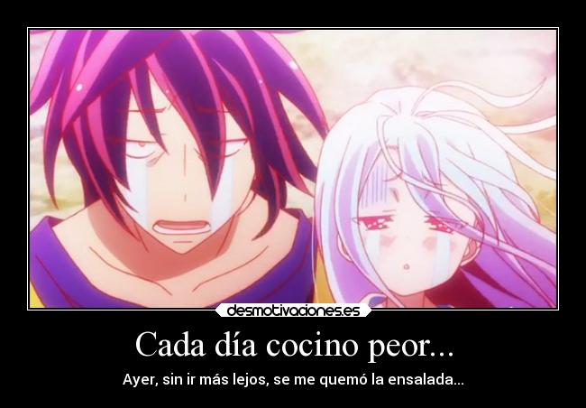 carteles comida anime raptorhunters harukaze manga otaku game life shiro sora cocinar ensalada desmotivaciones