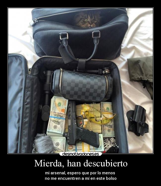 Mierda, han descubierto - mi arsenal, espero que por lo menos
no me encuentren a mí en este bolso