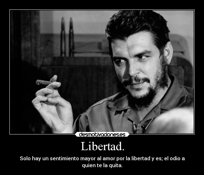 Libertad. - Solo hay un sentimiento mayor al amor por la libertad y es; el odio a
quien te la quita.