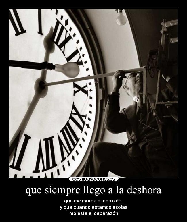 que siempre llego a la deshora - que me marca el corazón..
y que cuando estamos asolas
molesta el caparazón