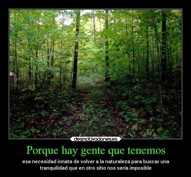 Porque hay gente que tenemos - esa necesidad innata de volver a la naturaleza para buscar una
tranquilidad que en otro sitio nos sería imposible
