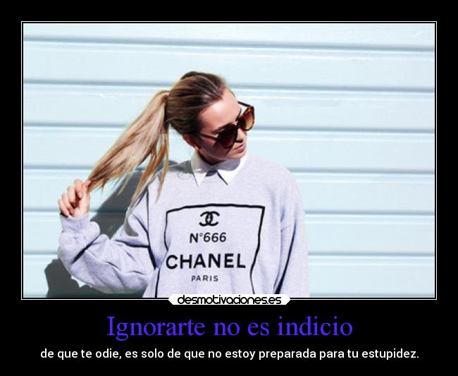 Ignorarte no es indicio - de que te odie, es solo de que no estoy preparada para tu estupidez.