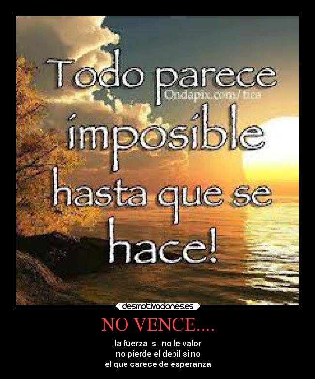 NO VENCE.... - la fuerza si no le valor
no pierde el debil si no
el que carece de esperanza