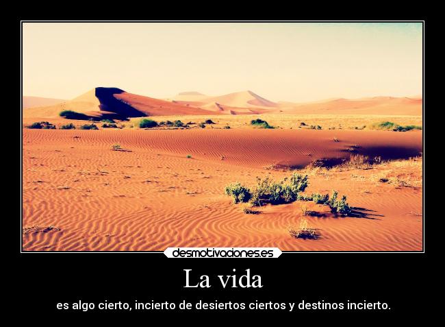 La vida - es algo cierto, incierto de desiertos ciertos y destinos incierto.