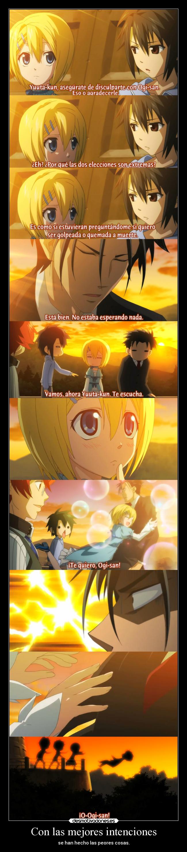 carteles vida mundo amistad anime mejor intencion realizar peor cosas genocido horror raptorhunters desmotivaciones
