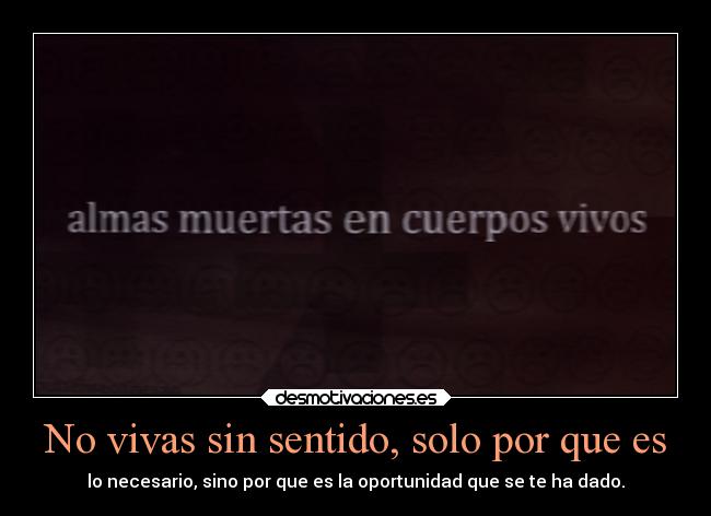 No vivas sin sentido, solo por que es - lo necesario, sino por que es la oportunidad que se te ha dado.