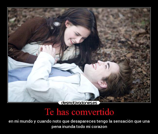 Te has comvertido - en mi mundo y cuando noto que desapareces tengo la sensación que una
pena inunda todo mi corazon