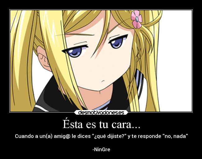 Ésta es tu cara... - Cuando a un(a) amig@ le dices ¿qué dijiste? y te responde no, nada
-NinGre