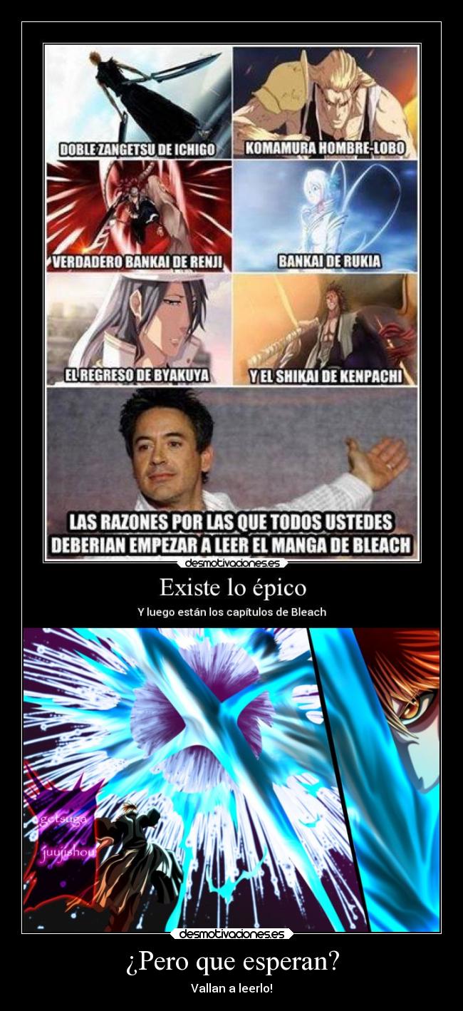 carteles anime manga bleach ichigo kurosaki byakuya kenpachi komamura rukia renji zangetsu getsuga juujishou desmotivaciones