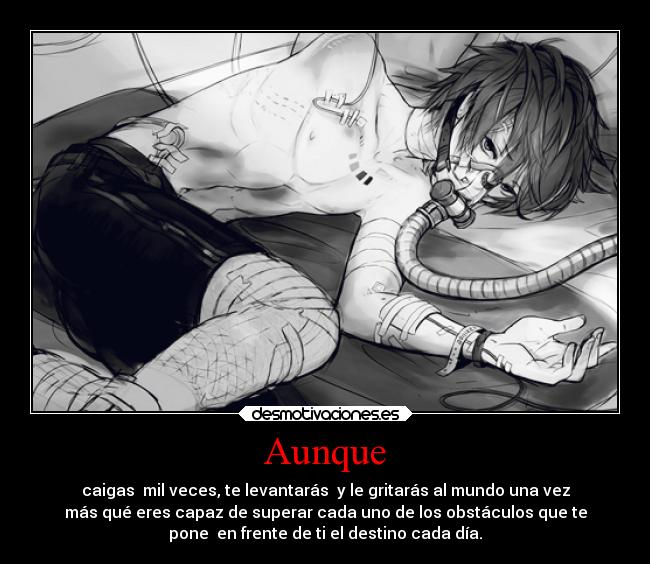 Aunque - caigas mil veces, te levantarás y le gritarás al mundo una vez
más qué eres capaz de superar cada uno de los obstáculos que te
pone en frente de ti el destino cada día.