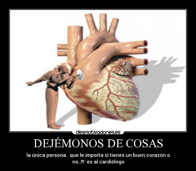 DEJÉMONOS DE COSAS - la única persona.  que le importa si tienes un buen corazón o
no..!!!  es al cardiólogo