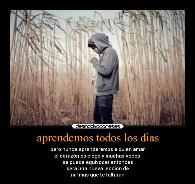 aprendemos todos los dias - pero nunca aprenderemos a quien amar
el corazón es ciego y muchas veces
se puede equivocar entonces
sera una nueva lección de
mil mas que te faltaran