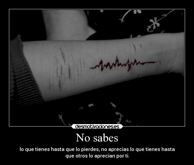 No sabes - lo que tienes hasta que lo pierdes, no aprecias lo que tienes hasta
que otros lo aprecian por ti.