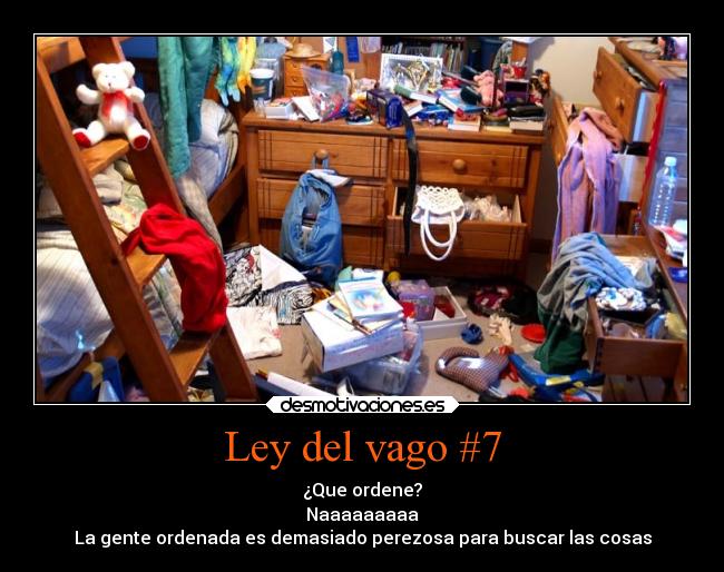 Ley del vago #7 - ¿Que ordene?
Naaaaaaaaa
La gente ordenada es demasiado perezosa para buscar las cosas