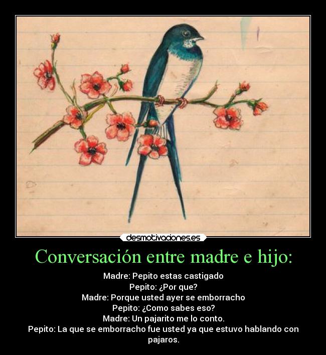 carteles madre padres madre humor familia conversacion entre hijo pepito alchol borracho pajarito conto desmotivaciones