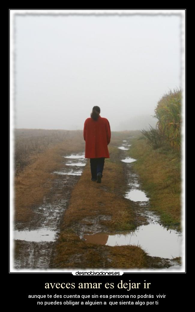 aveces amar es dejar ir - aunque te des cuenta que sin esa persona no podrás vivir
no puedes obligar a alguien a que sienta algo por ti