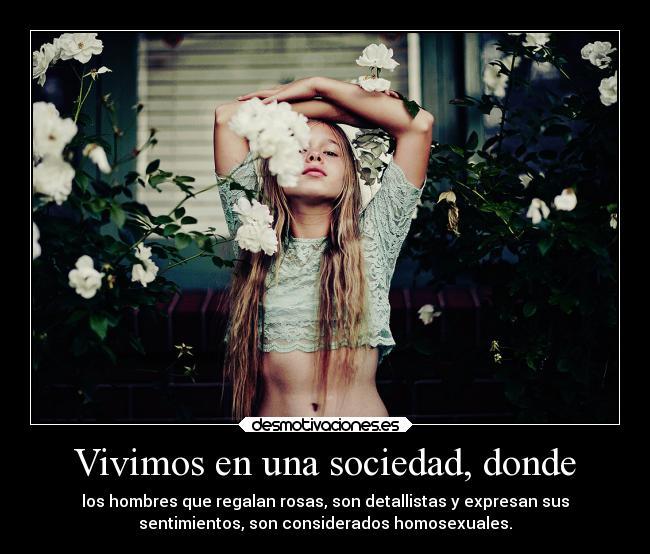 Vivimos en una sociedad, donde - los hombres que regalan rosas, son detallistas y expresan sus
sentimientos, son considerados homosexuales.