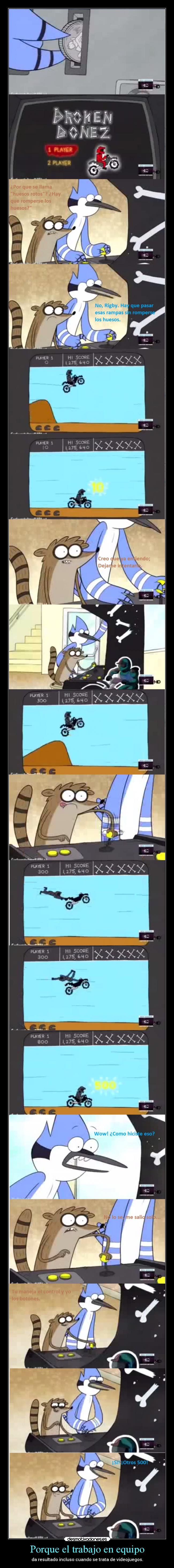 carteles trabajo videojuegos trabajo equipo regular show mas mordecai rigby ejercitodemar desmotivaciones