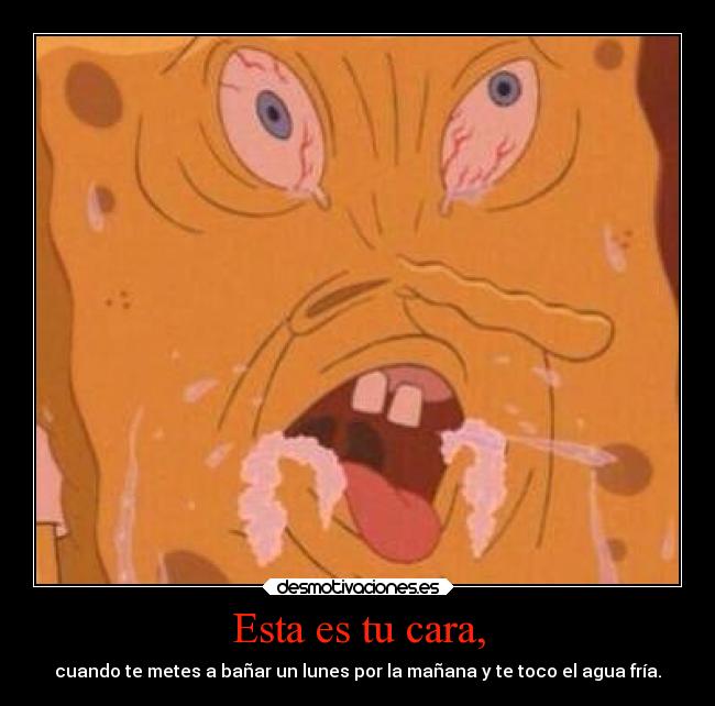 Esta es tu cara, - cuando te metes a bañar un lunes por la mañana y te toco el agua fría.