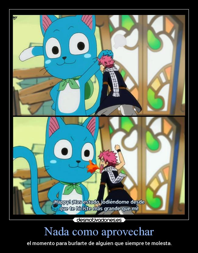 carteles vida anime fairy tail natsu happy burlarse troll desmotivaciones