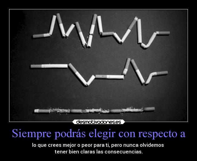 Siempre podrás elegir con respecto a - lo que crees mejor o peor para ti, pero nunca olvidemos
tener bien claras las consecuencias.