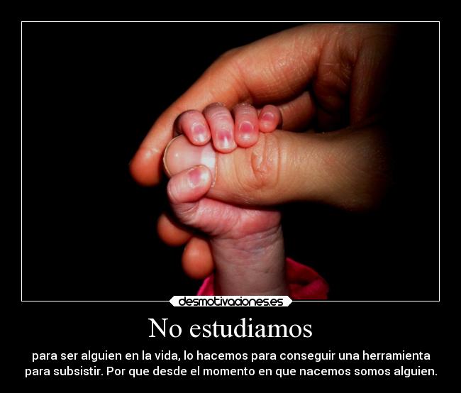 No estudiamos - para ser alguien en la vida, lo hacemos para conseguir una herramienta
para subsistir. Por que desde el momento en que nacemos somos alguien.