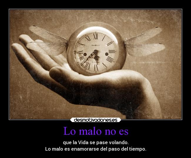 Lo malo no es - que la Vida se pase volando.
Lo malo es enamorarse del paso del tiempo.