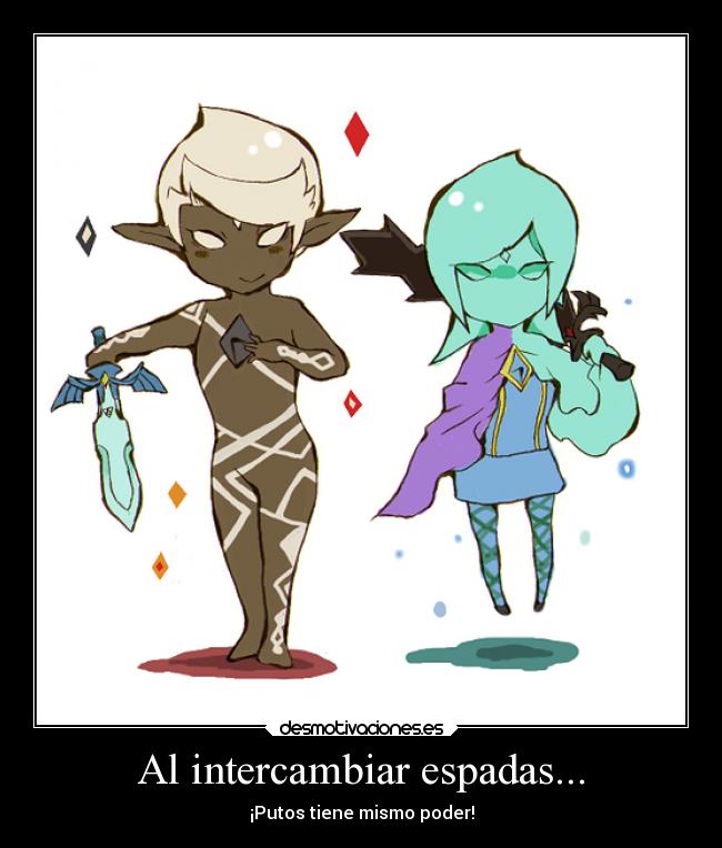 Al intercambiar espadas... - ¡Putos tiene mismo poder!