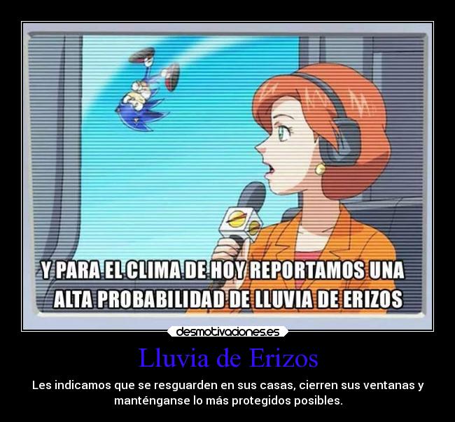 Lluvia de Erizos - Les indicamos que se resguarden en sus casas, cierren sus ventanas y
manténganse lo más protegidos posibles.