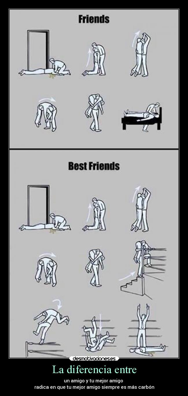 La diferencia entre - un amigo y tu mejor amigo 
radica en que tu mejor amigo siempre es más carbón