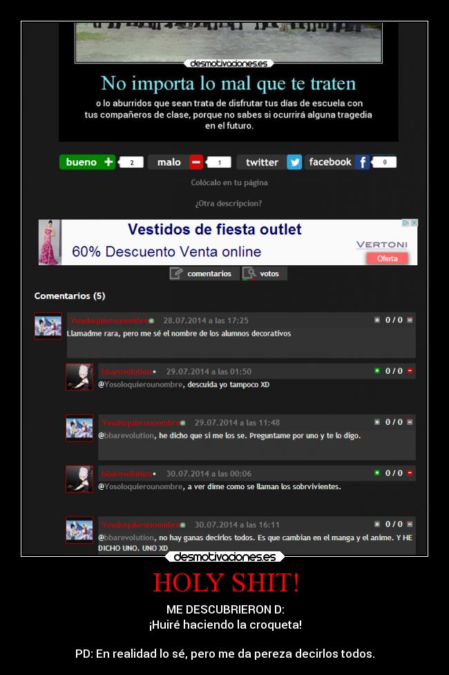 carteles anime another alumnosdefondo holyshit holy shit huirehaciendolacroqueta mepillaron desmotivaciones