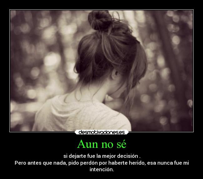 Aun no sé - si dejarte fue la mejor decisión .
Pero antes que nada, pido perdón por haberte herido, esa nunca fue mi
intención.