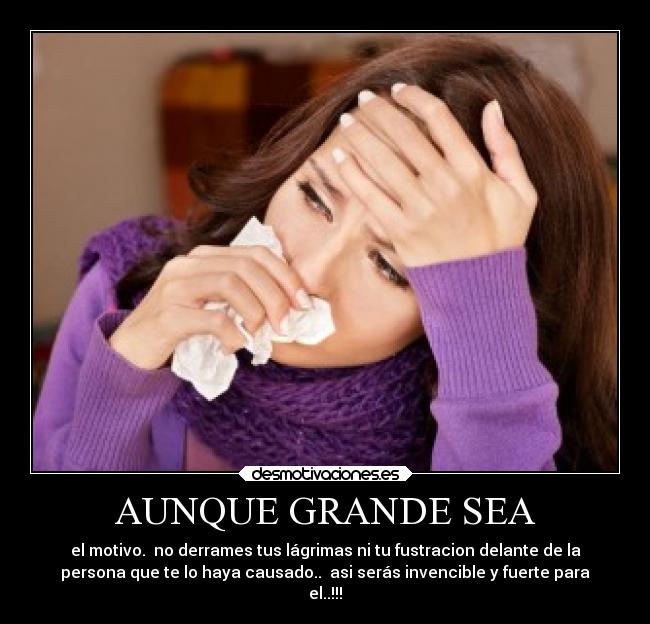 AUNQUE GRANDE SEA - el motivo.  no derrames tus lágrimas ni tu fustracion delante de la
persona que te lo haya causado..  asi serás invencible y fuerte para
el..!!!