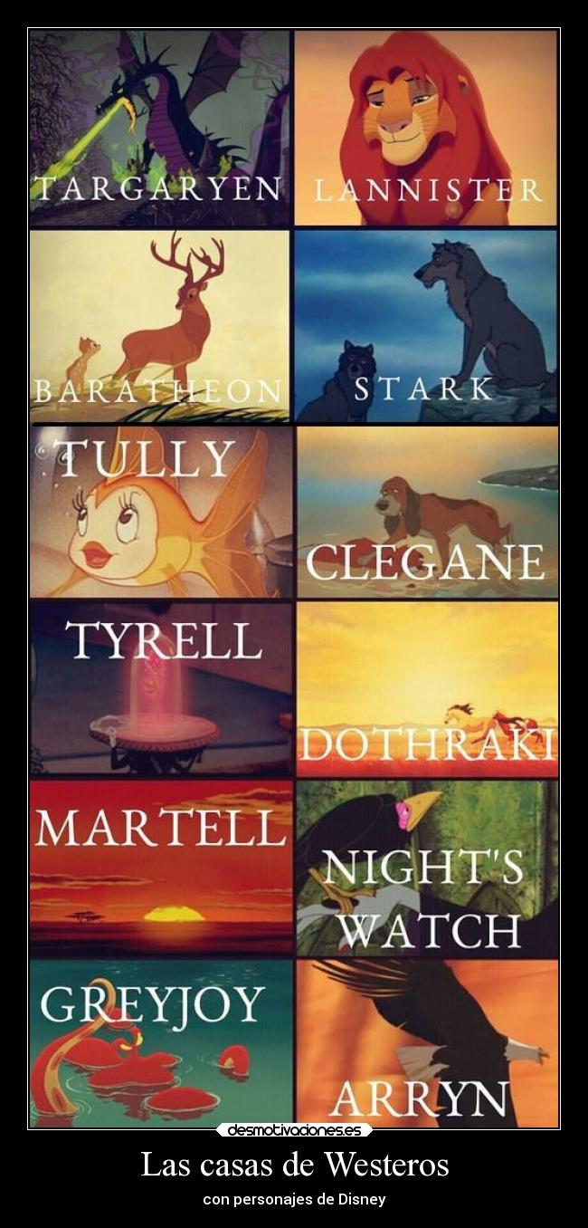 Las casas de Westeros - con personajes de Disney