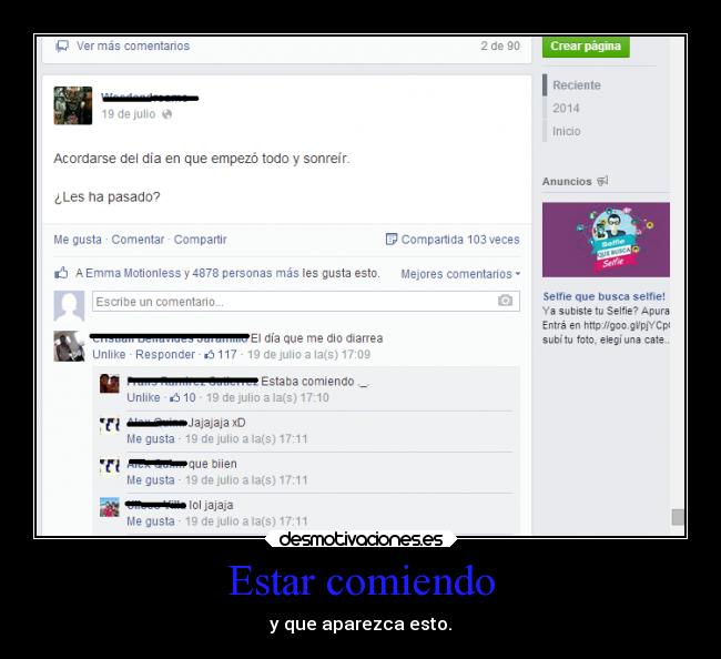 Estar comiendo - y que aparezca esto.