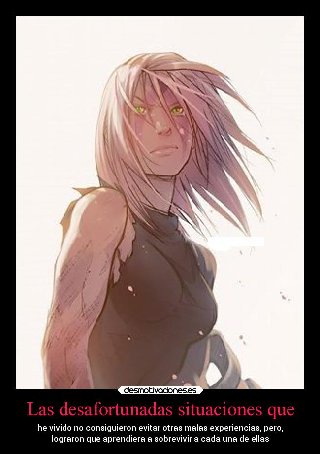 Las desafortunadas situaciones que - he vivido no consiguieron evitar otras malas experiencias, pero,
lograron que aprendiera a sobrevivir a cada una de ellas