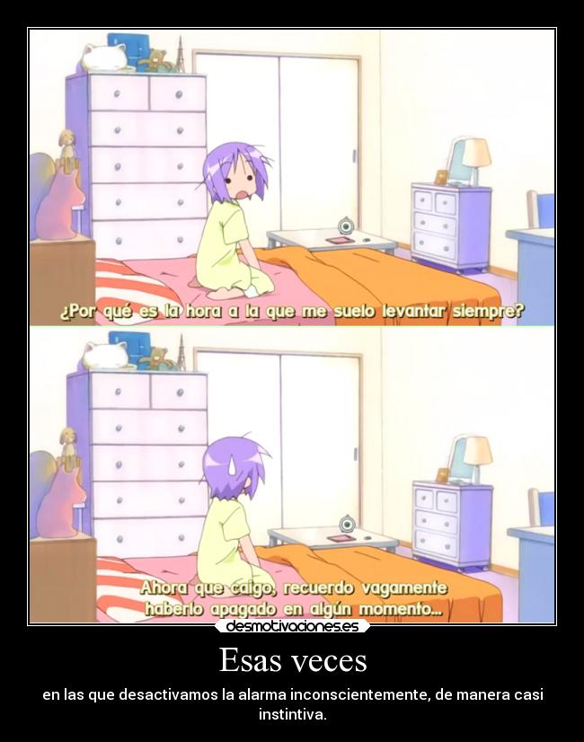 carteles dormir anime lucky star tsukasa despertar alarma instinto desmotivaciones