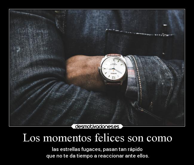 Los momentos felices son como - las estrellas fugaces, pasan tan rápido
que no te da tiempo a reaccionar ante ellos.
