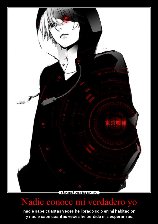 Nadie conoce mi verdadero yo - nadie sabe cuantas veces he llorado solo en mi habitación
 y nadie sabe cuantas veces he perdido mis esperanzas.