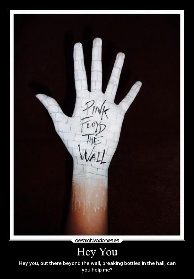 Hey You - Hey you, out there beyond the wall, breaking bottles in the hall, can
you help me?