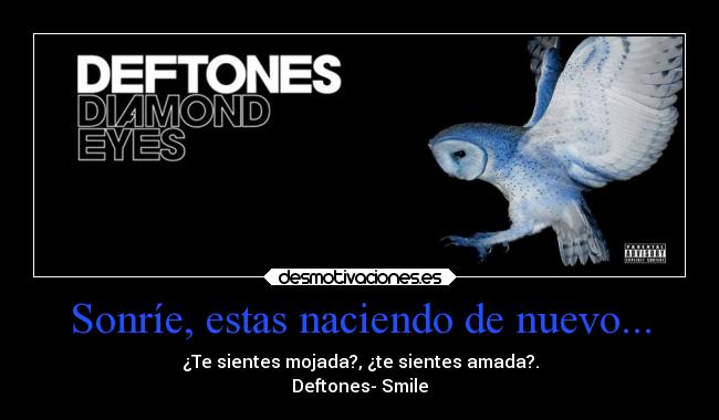 Sonríe, estas naciendo de nuevo... - ¿Te sientes mojada?, ¿te sientes amada?.
Deftones- Smile