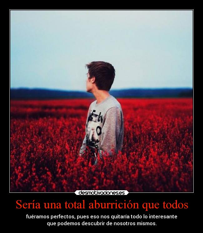 Sería una total aburrición que todos - fuéramos perfectos, pues eso nos quitaría todo lo interesante
que podemos descubrir de nosotros mismos.