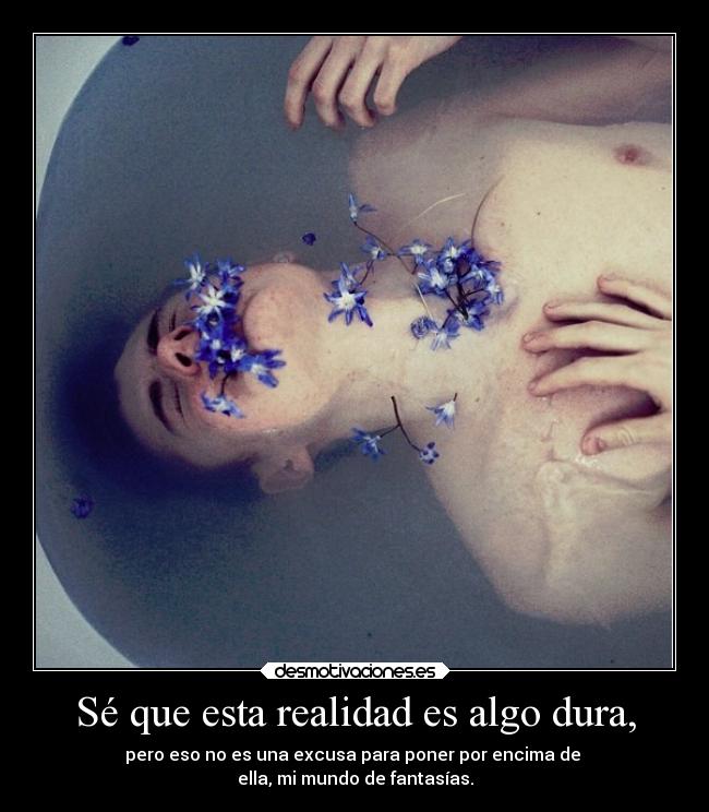 Sé que esta realidad es algo dura, - pero eso no es una excusa para poner por encima de 
ella, mi mundo de fantasías.
